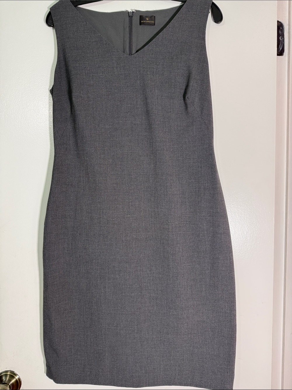Worthington Gray V-Neck Midi Sheath Dress